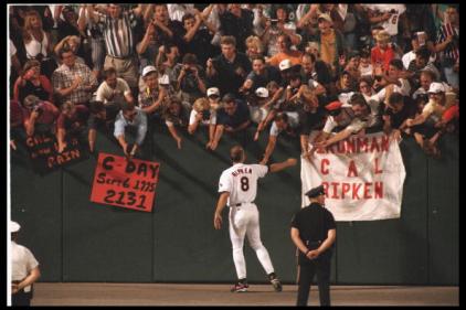 Cal Ripken and fans, Sept. 6, 1995